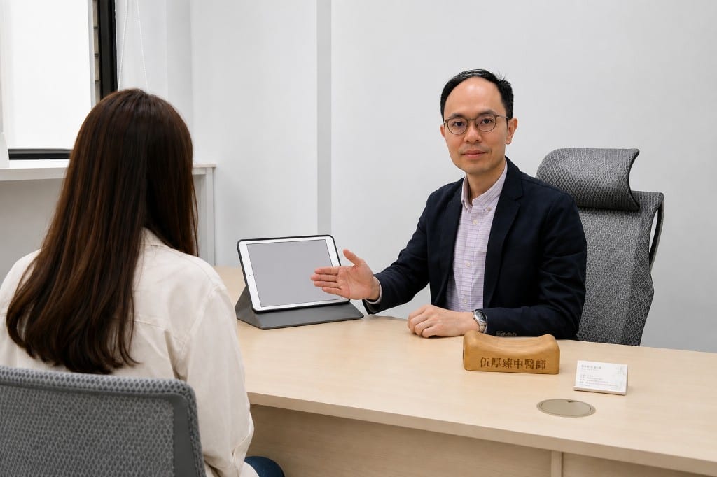 治療方案說明步驟示意(非實拍):面診後討論跟進方向