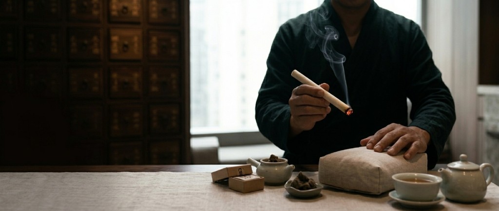 Moxibustion therapy warming the meridians